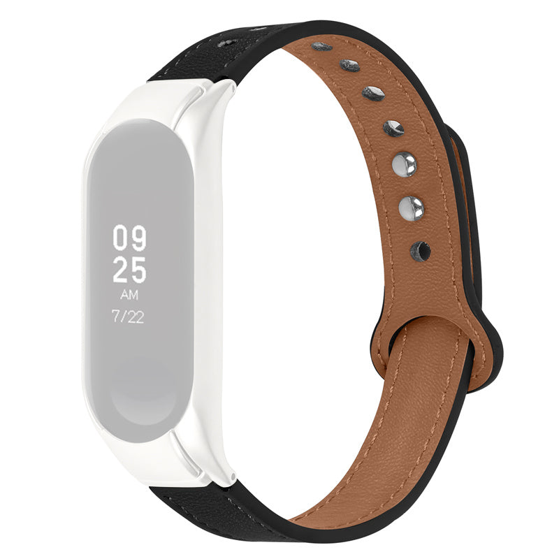 Top Layer Cowhide Strap for Xiaomi Mi Band 3 4 Double Rivet Design Wrist Band Replacement Black Watch Case Top Layer Cowhide Strap for Xiaomi Mi Band 3 4 Double Rivet Design Wrist Band Replacement Black Watch Case